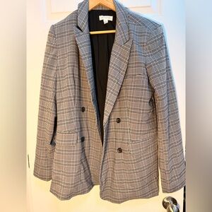 Treasure & Bond Plaid Double-Breasted Blazer in Gray and Black
